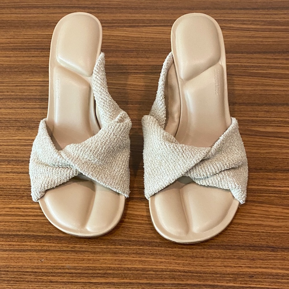 ✨ Jacquemus Made in Italy Beige Twisted Strap Sandal Heels – Size 38 (US 8) ✨